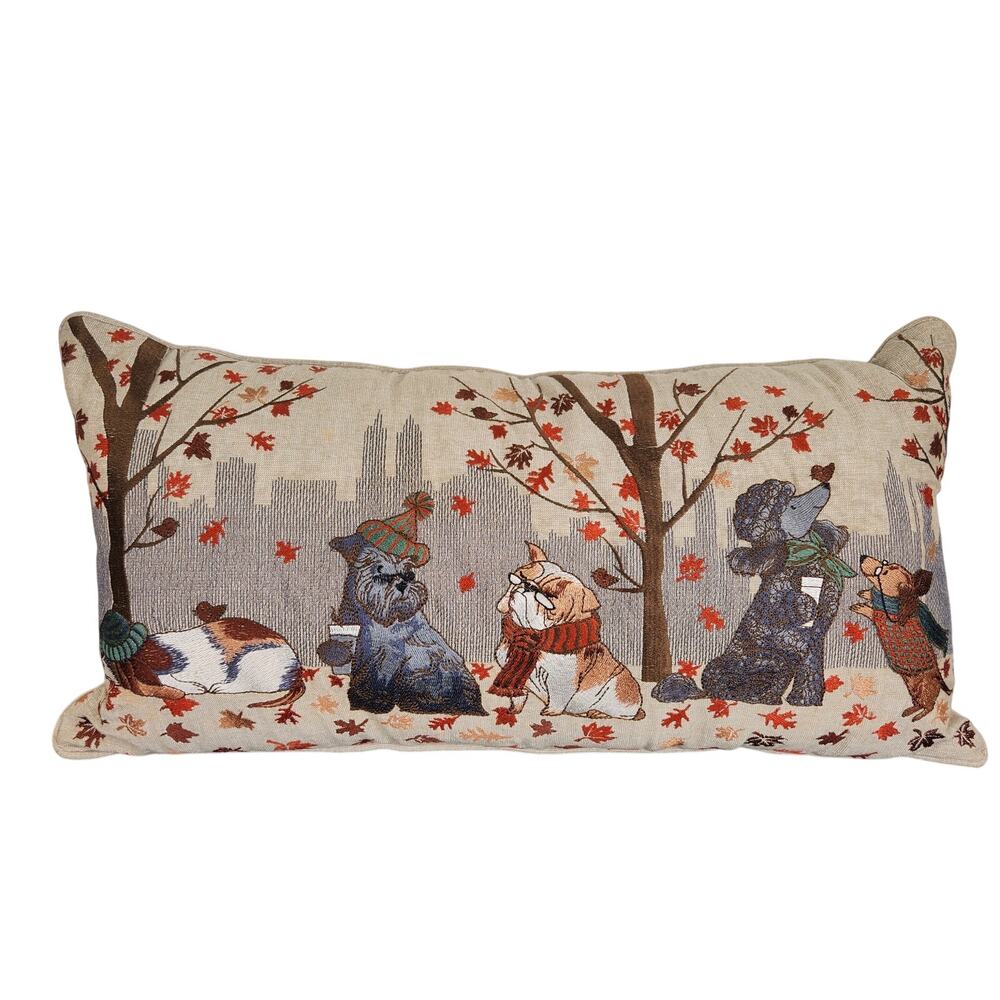 Pier 1 Decorative Pillow City Dogs in the Fall Cushion Fall Embroidered Decor